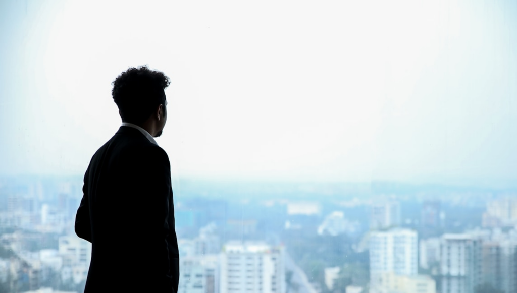 Un homme qui regarde l'horizon - Illustration de vision